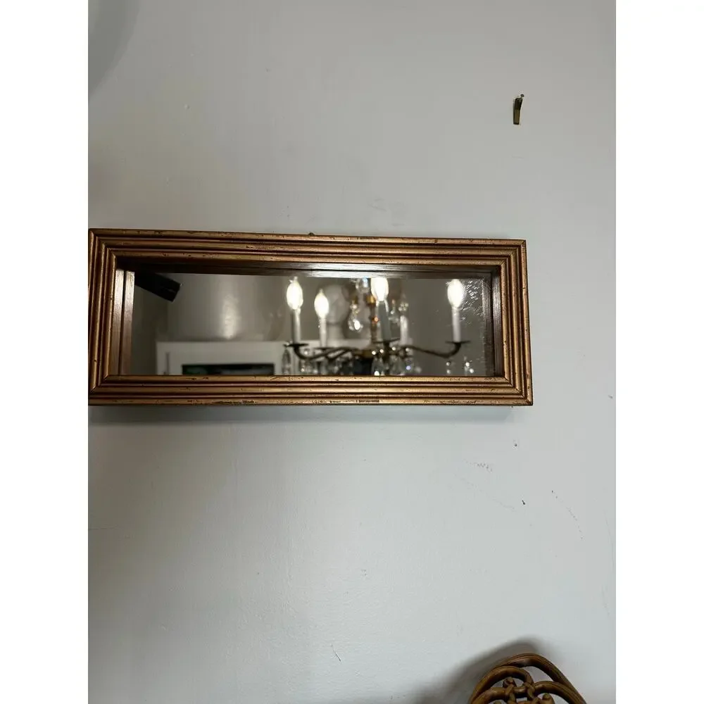 Vintage Small Rectangular Gold Gild Wall Accent Mirror French Style
